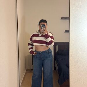 Forever 21 Red and White Collared Top